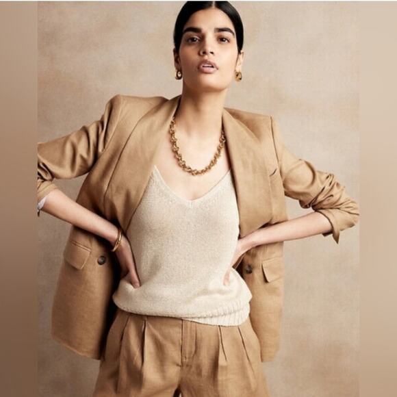 Banana Republic Jackets & Blazers - Banana Republic Blazer Tan Iced Latte Linen Double Breasted Academia Classic